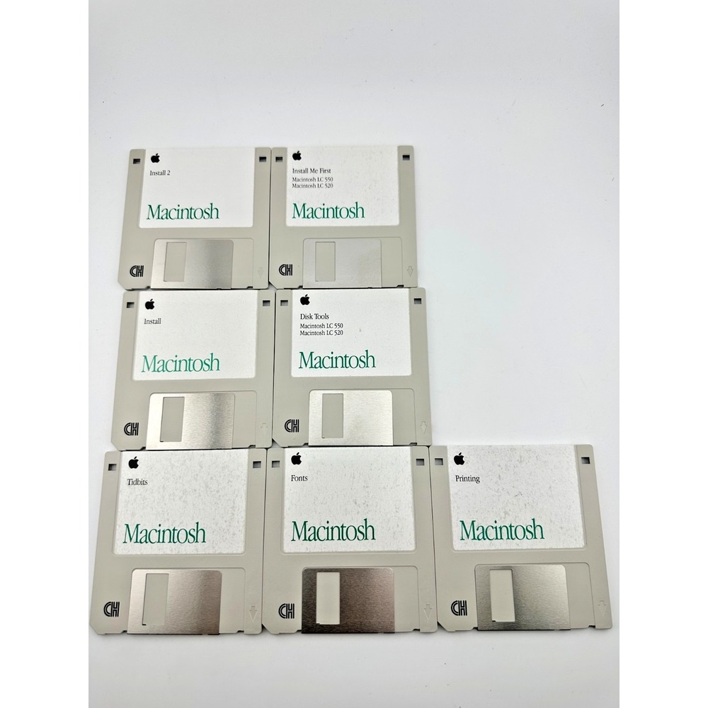 Apple Macintosh System 7.1 Floppy Disk Lot 7 Disks Install Tools Fonts LC 520 55